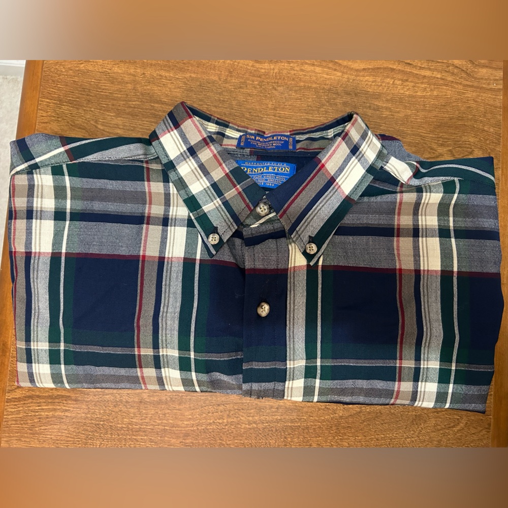 Pendleton Men’s XL Wool Blue and Green Plaid Button Down Shirt